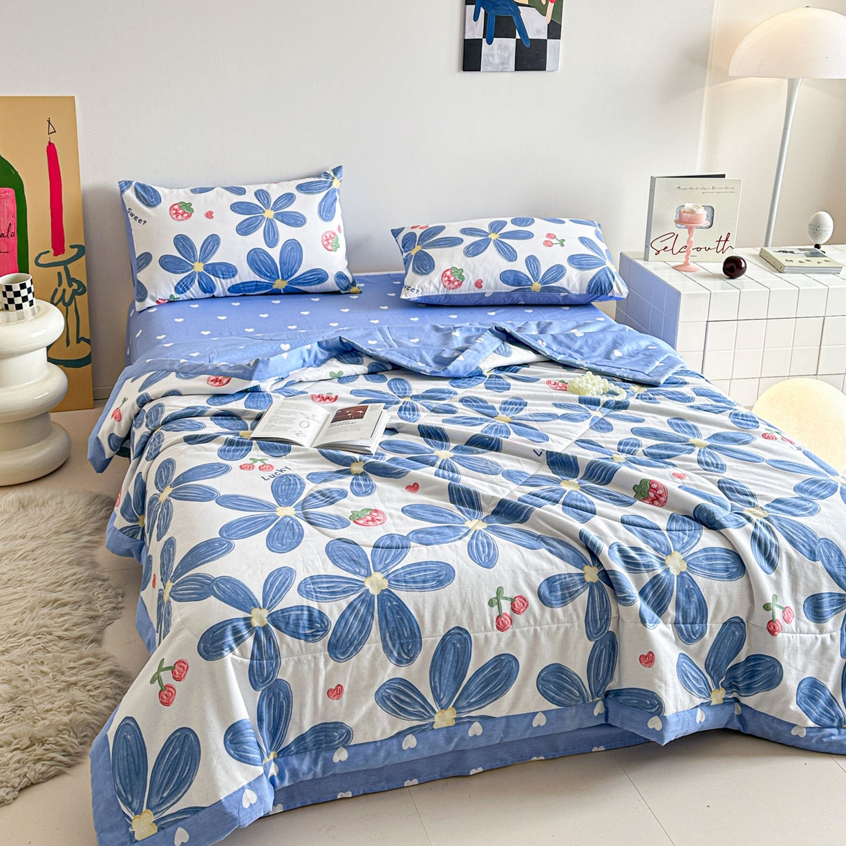 91家纺网 家纺一手货源 找家纺 春皖家纺 2026春夏新款全棉印花夏被夏凉被空调被 小情调