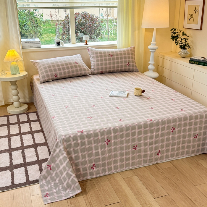 91家纺网 家纺一手货源 找家纺 羽梦家纺 2026新款老粗布床单三件套 格纹