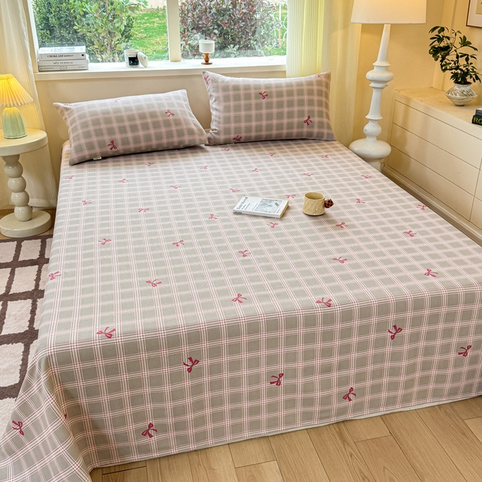 91家纺网 家纺一手货源 找家纺 羽梦家纺 2026新款老粗布床单三件套 格纹