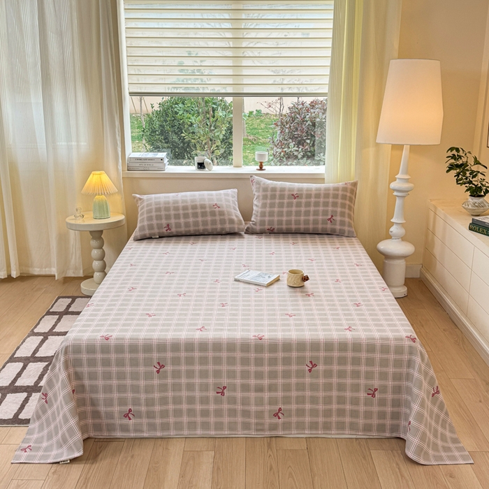 91家纺网 家纺一手货源 找家纺 羽梦家纺 2026新款老粗布床单三件套 格纹