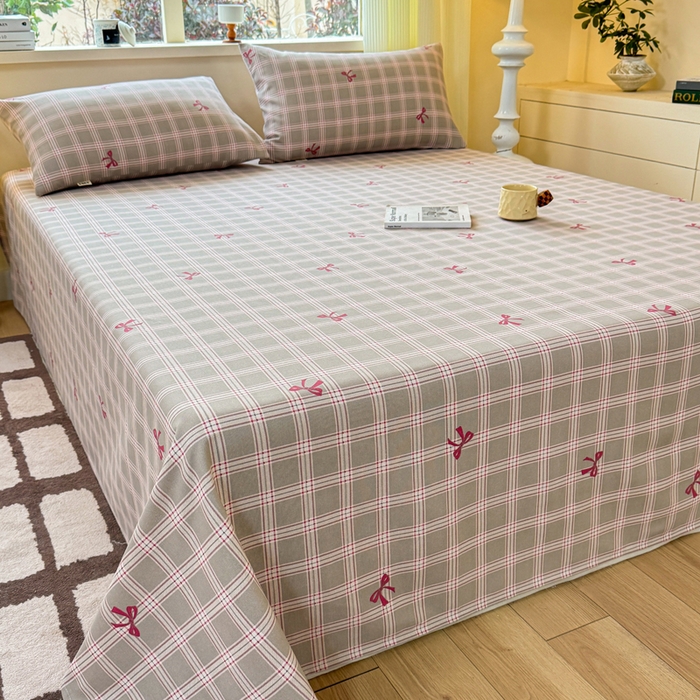 91家纺网 家纺一手货源 找家纺 羽梦家纺 2026新款老粗布床单三件套 格纹