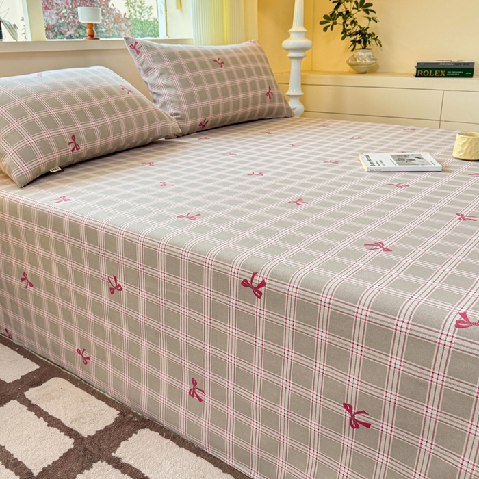 91家纺网 家纺一手货源 找家纺 羽梦家纺 2026新款老粗布床单三件套 格纹