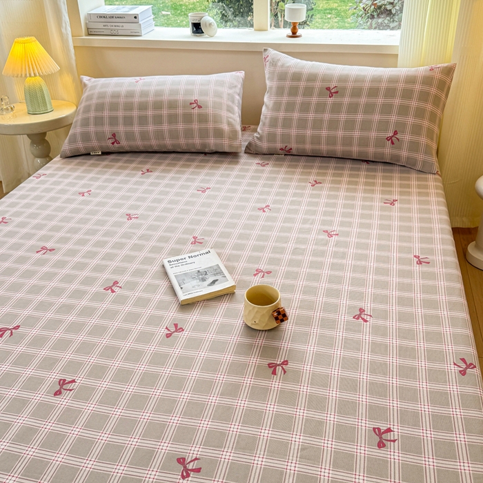 91家纺网 家纺一手货源 找家纺 羽梦家纺 2026新款老粗布床单三件套 格纹