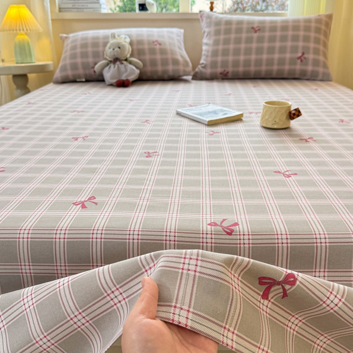 91家纺网 家纺一手货源 找家纺 羽梦家纺 2026新款老粗布床单三件套 格纹