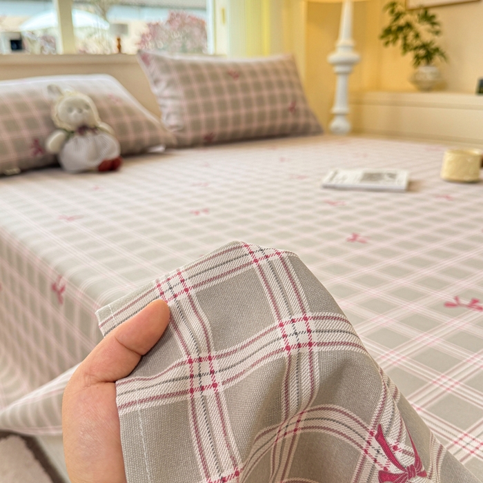 91家纺网 家纺一手货源 找家纺 羽梦家纺 2026新款老粗布床单三件套 格纹