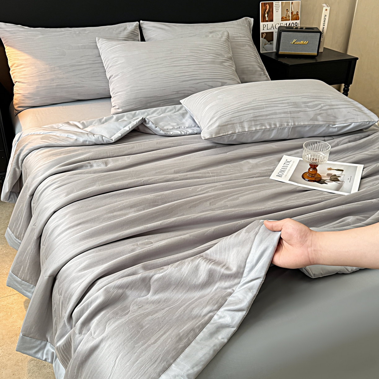 91家纺网 家纺一手货源 找家纺 乐家毛巾被（工厂自产自销） 2026春夏新款全棉60S长绒棉立体厚织提花整张棉花夏被四件套单夏被枕套夏凉被空 年轮