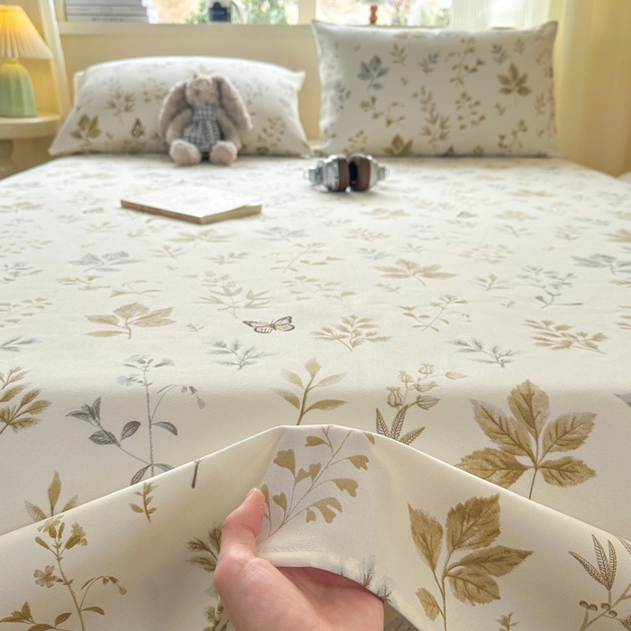 91家纺网 家纺一手货源 找家纺 羽梦家纺 2026新款老粗布床单三件套 金枝