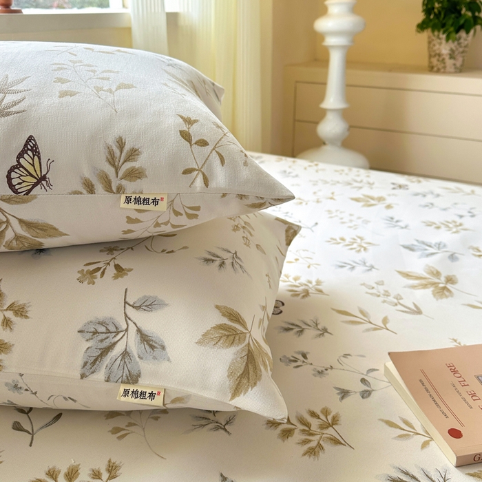 91家纺网 家纺一手货源 找家纺 羽梦家纺 2026新款老粗布床单三件套 金枝