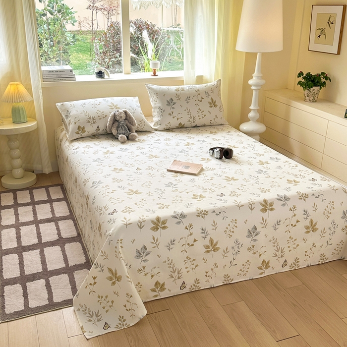 91家纺网 家纺一手货源 找家纺 羽梦家纺 2026新款老粗布床单三件套 金枝