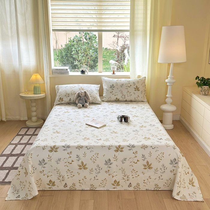 91家纺网 家纺一手货源 找家纺 羽梦家纺 2026新款老粗布床单三件套 金枝