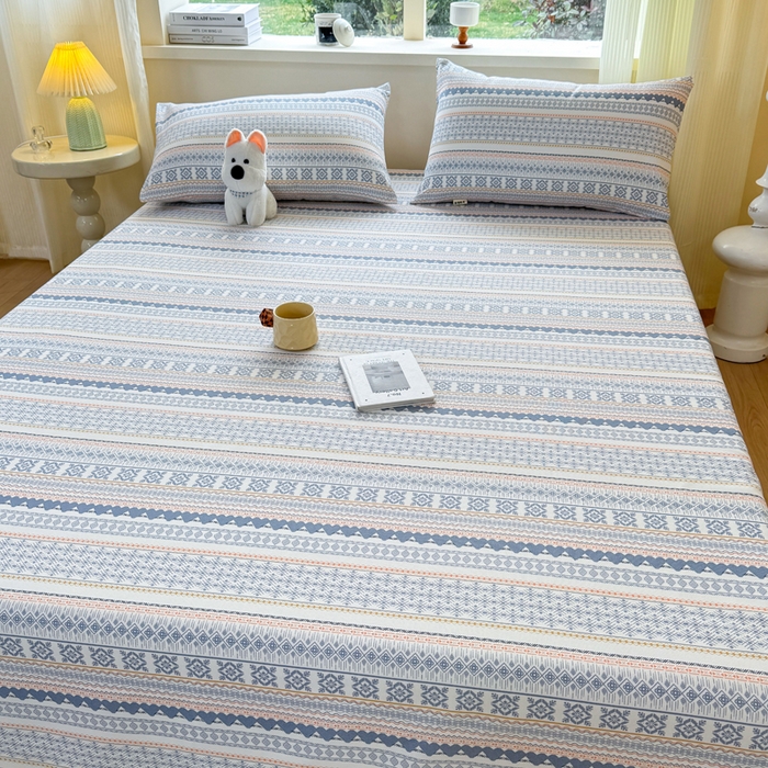 91家纺网 家纺一手货源 找家纺 羽梦家纺 2026新款老粗布床单三件套 锦纹