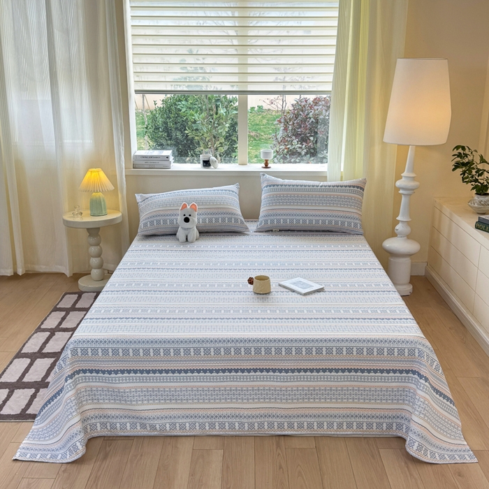 91家纺网 家纺一手货源 找家纺 羽梦家纺 2026新款老粗布床单三件套 锦纹