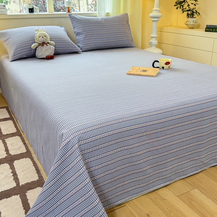 91家纺网 家纺一手货源 找家纺 羽梦家纺 2026新款老粗布床单三件套 蓝隅