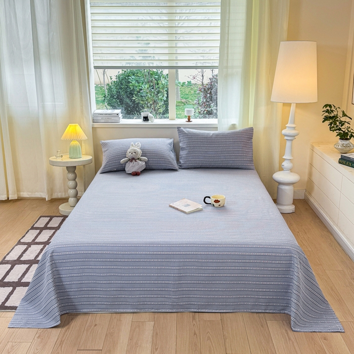 91家纺网 家纺一手货源 找家纺 羽梦家纺 2026新款老粗布床单三件套 蓝隅