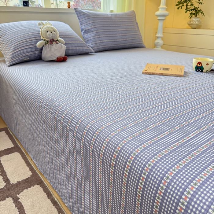 91家纺网 家纺一手货源 找家纺 羽梦家纺 2026新款老粗布床单三件套 蓝隅