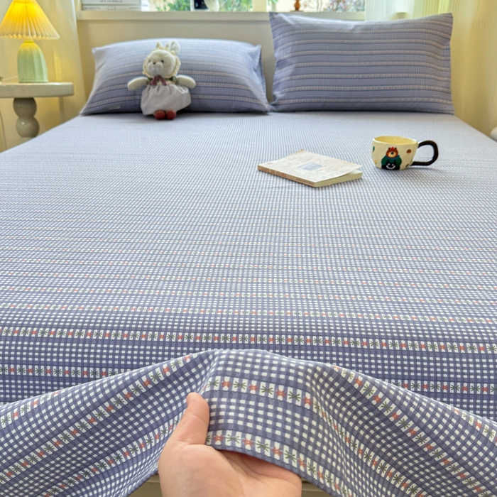 91家纺网 家纺一手货源 找家纺 羽梦家纺 2026新款老粗布床单三件套 蓝隅