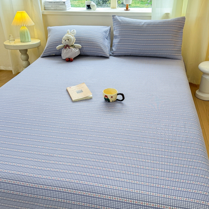 91家纺网 家纺一手货源 找家纺 羽梦家纺 2026新款老粗布床单三件套 蓝隅