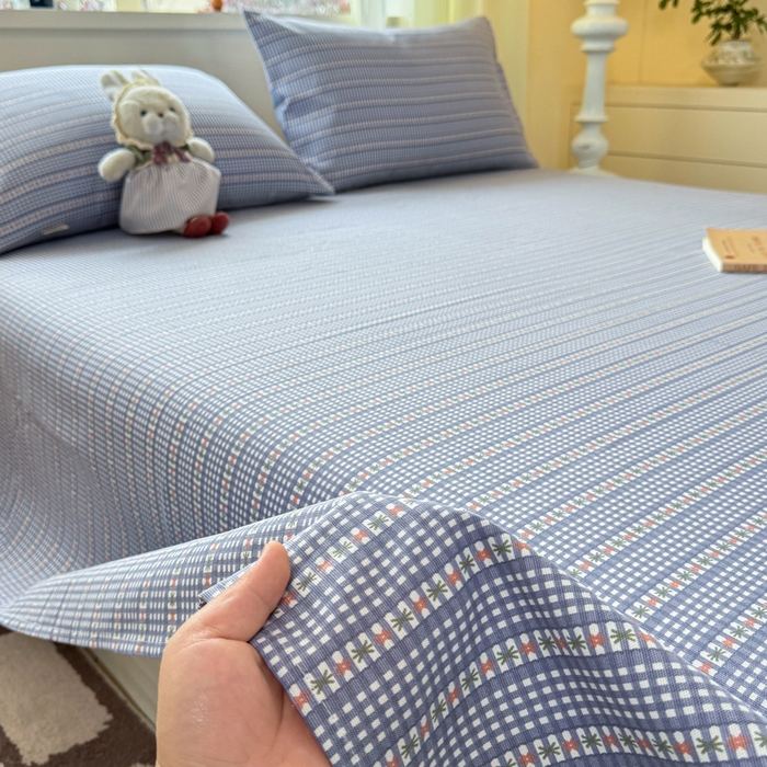 91家纺网 家纺一手货源 找家纺 羽梦家纺 2026新款老粗布床单三件套 蓝隅