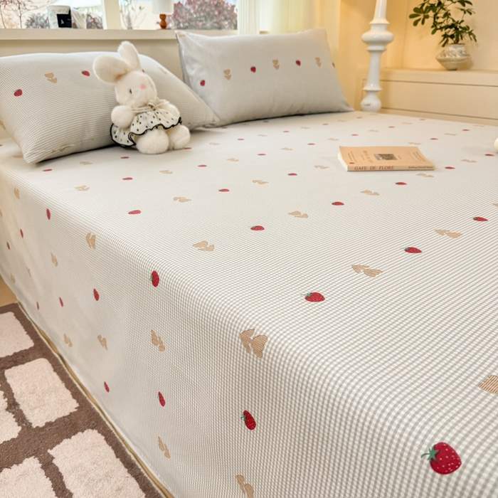 91家纺网 家纺一手货源 找家纺 羽梦家纺 2026新款老粗布床单三件套 莓犬