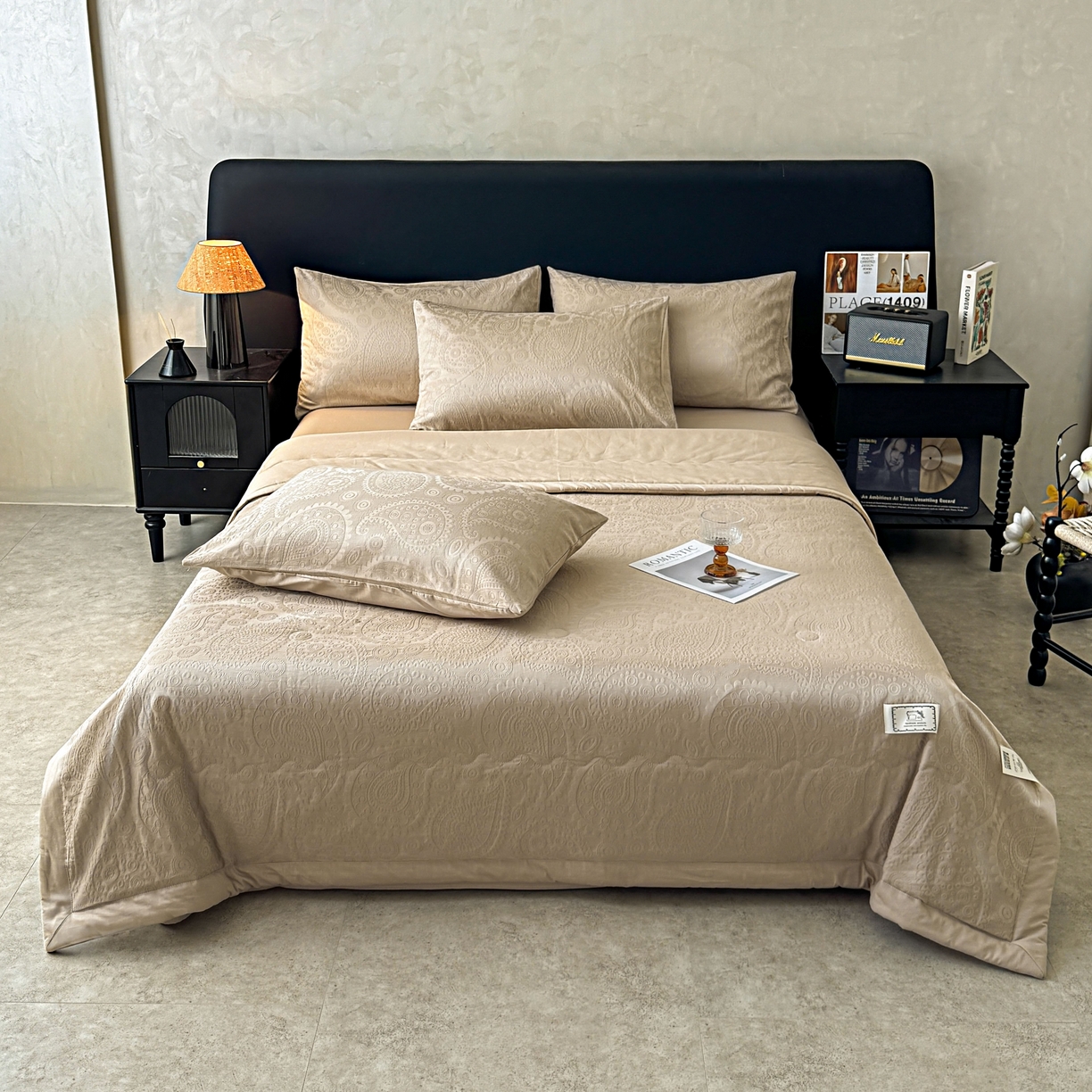 91家纺网 家纺一手货源 找家纺 乐家毛巾被（工厂自产自销） 2026春夏新款全棉60S长绒棉立体厚织提花整张棉花夏被四件套单夏被枕套夏凉被空 浅迹