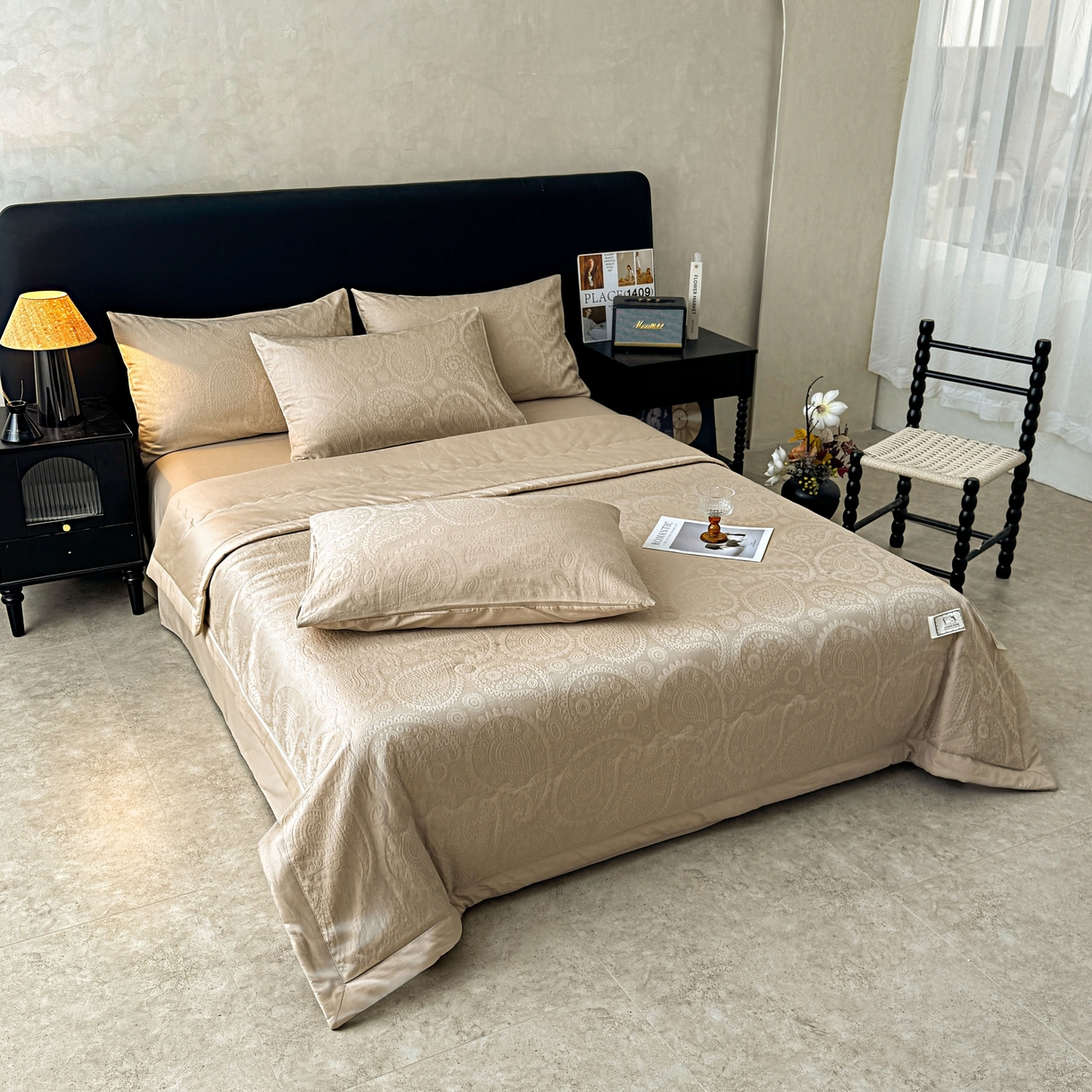 91家纺网 家纺一手货源 找家纺 乐家毛巾被（工厂自产自销） 2026春夏新款全棉60S长绒棉立体厚织提花整张棉花夏被四件套单夏被枕套夏凉被空 浅迹