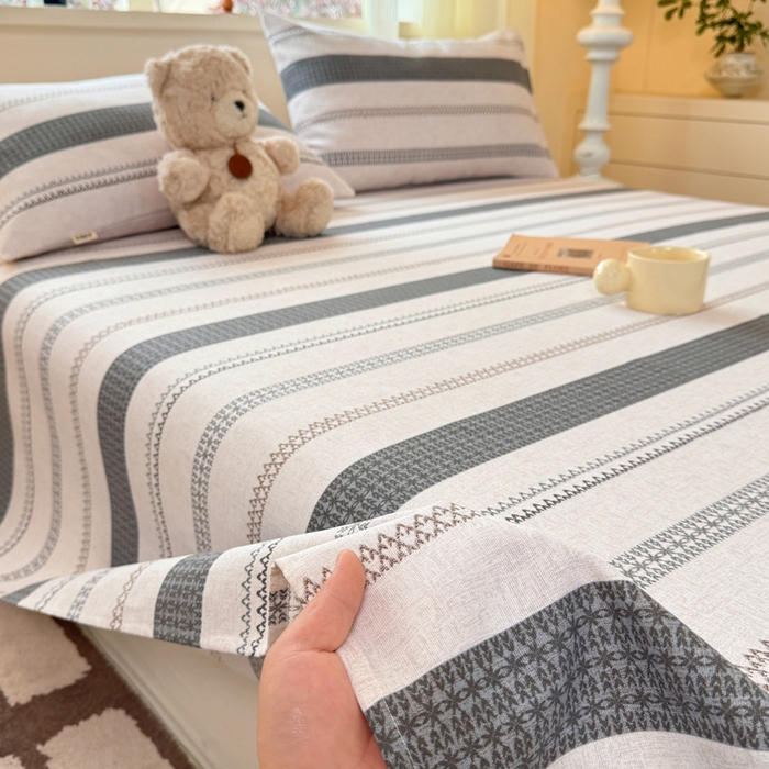 91家纺网 家纺一手货源 找家纺 羽梦家纺 2026新款老粗布床单三件套 墨痕