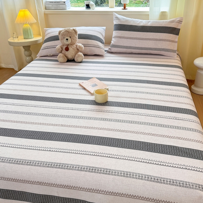 91家纺网 家纺一手货源 找家纺 羽梦家纺 2026新款老粗布床单三件套 墨痕