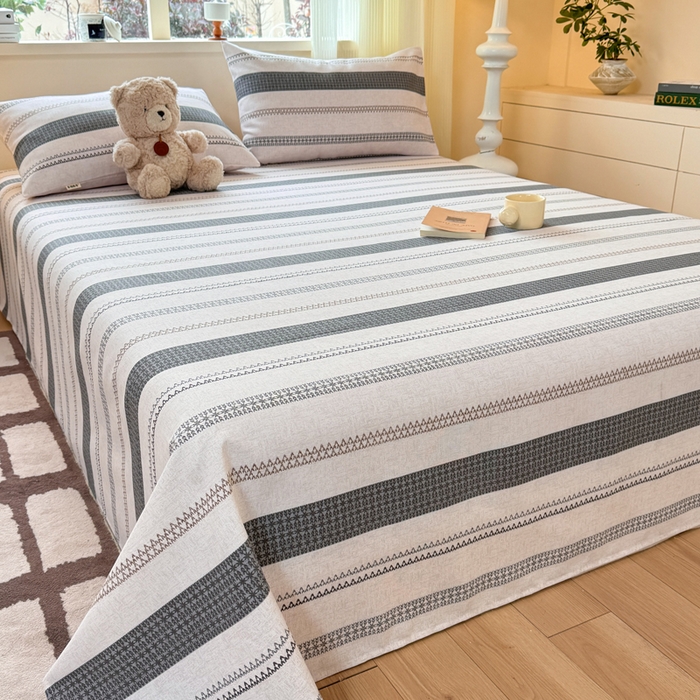 91家纺网 家纺一手货源 找家纺 羽梦家纺 2026新款老粗布床单三件套 墨痕