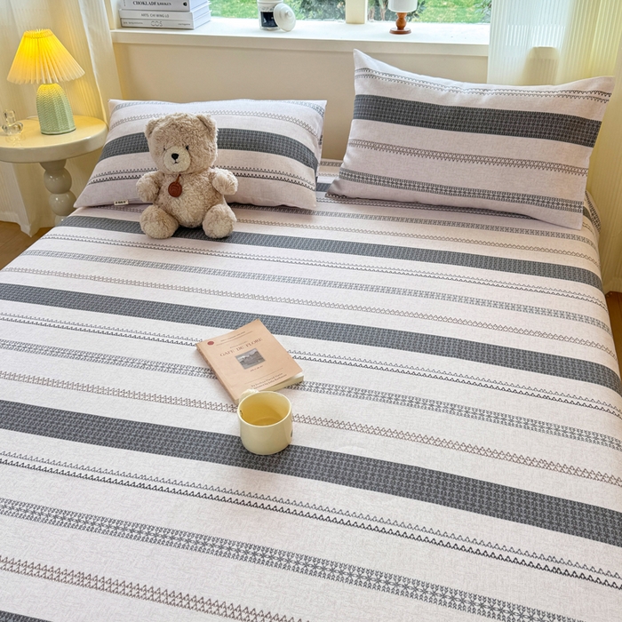 91家纺网 家纺一手货源 找家纺 羽梦家纺 2026新款老粗布床单三件套 墨痕