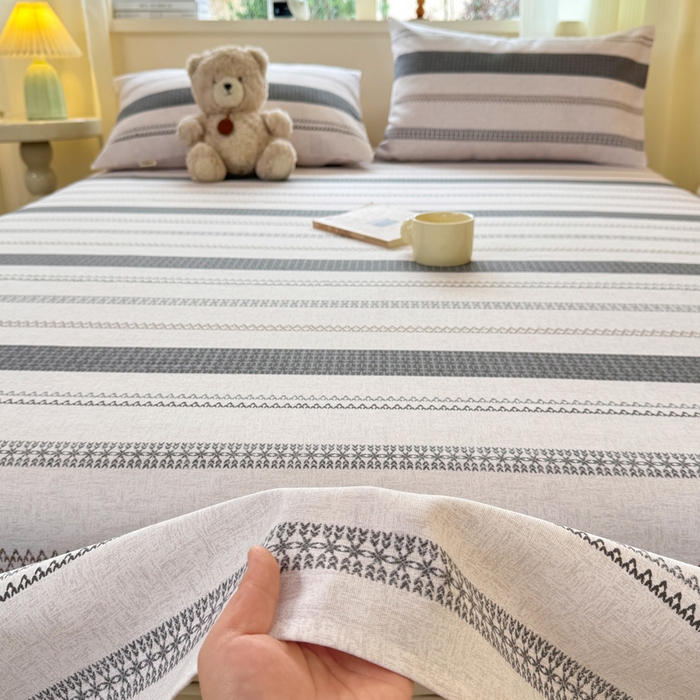 91家纺网 家纺一手货源 找家纺 羽梦家纺 2026新款老粗布床单三件套 墨痕