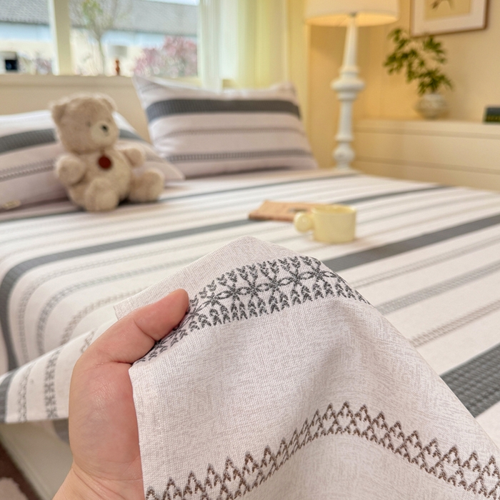 91家纺网 家纺一手货源 找家纺 羽梦家纺 2026新款老粗布床单三件套 墨痕