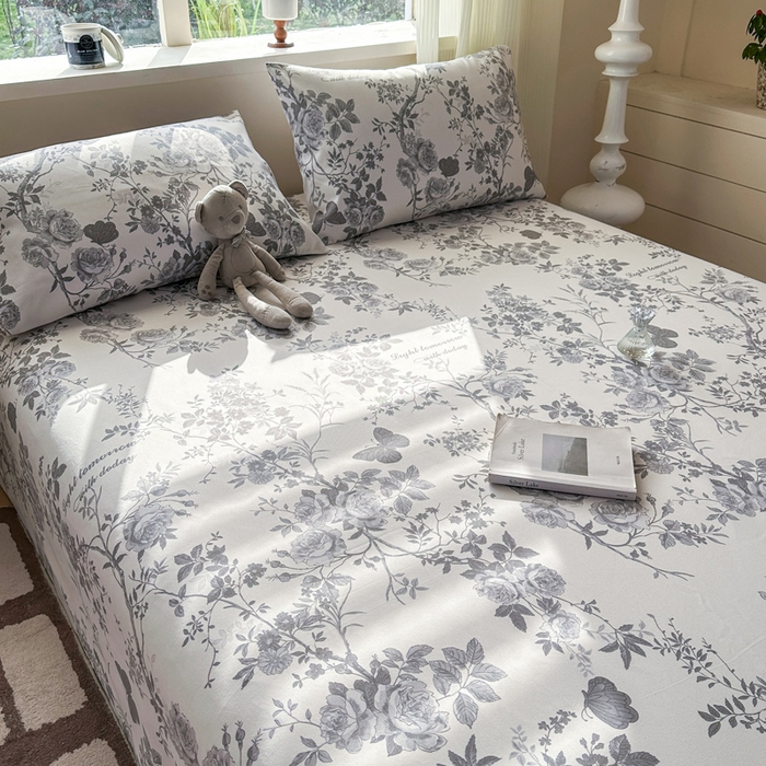 91家纺网 家纺一手货源 找家纺 羽梦家纺 2026新款老粗布床单三件套 墨玫