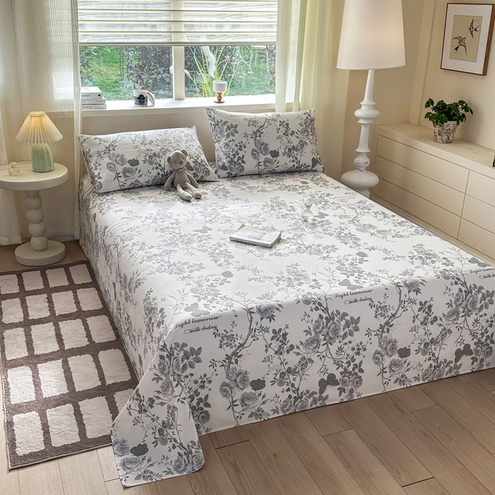 91家纺网 家纺一手货源 找家纺 羽梦家纺 2026新款老粗布床单三件套 墨玫