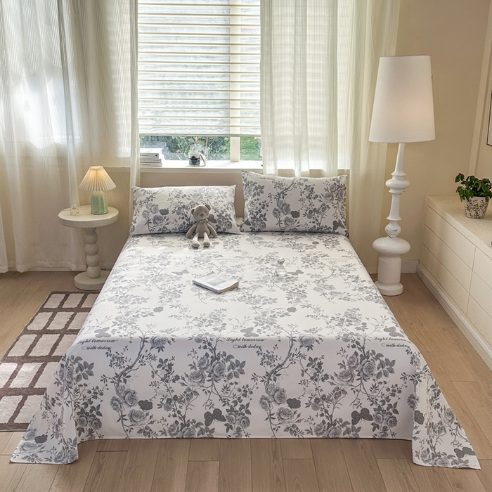 91家纺网 家纺一手货源 找家纺 羽梦家纺 2026新款老粗布床单三件套 墨玫