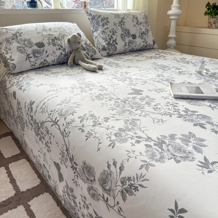 91家纺网 家纺一手货源 找家纺 羽梦家纺 2026新款老粗布床单三件套 墨玫