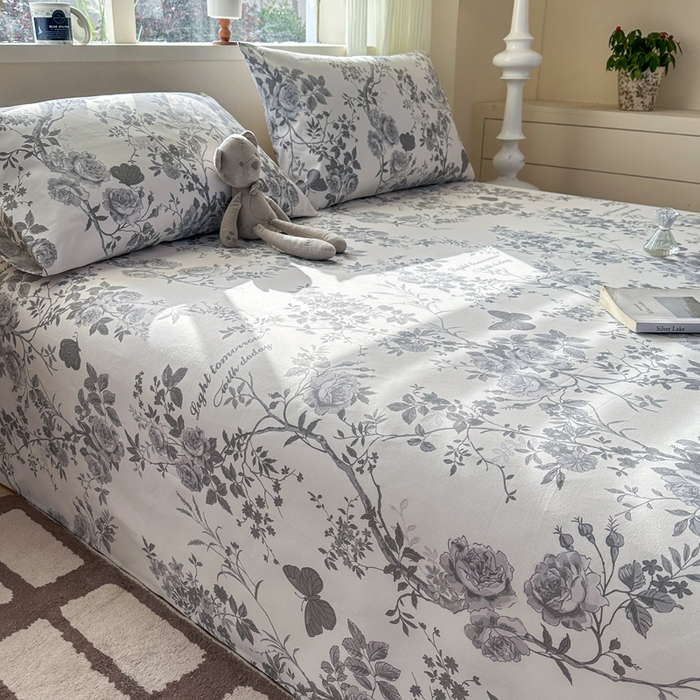 91家纺网 家纺一手货源 找家纺 羽梦家纺 2026新款老粗布床单三件套 墨玫