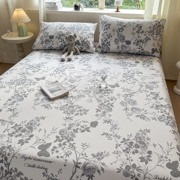 91家纺网 家纺一手货源 找家纺 羽梦家纺 2026新款老粗布床单三件套 墨玫