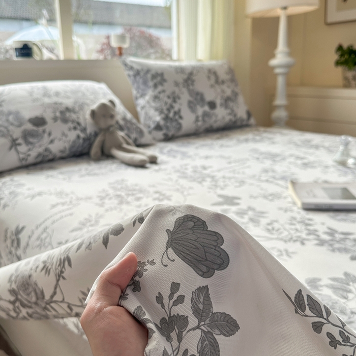 91家纺网 家纺一手货源 找家纺 羽梦家纺 2026新款老粗布床单三件套 墨玫