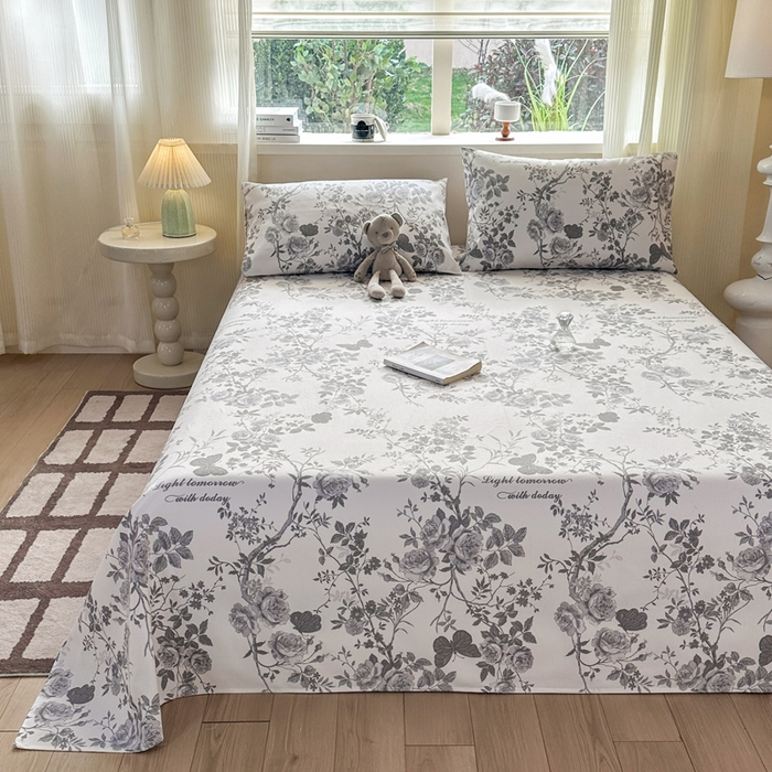 91家纺网 家纺一手货源 找家纺 羽梦家纺 2026新款老粗布床单三件套 墨玫