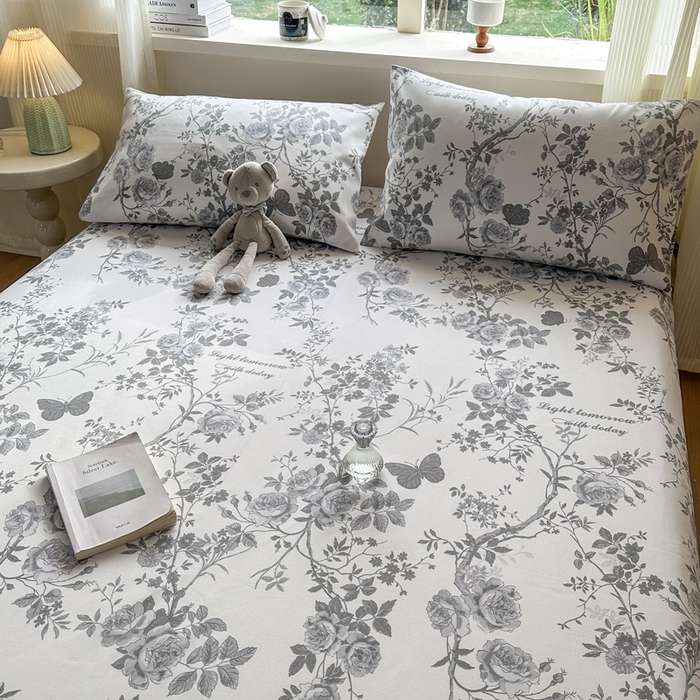 91家纺网 家纺一手货源 找家纺 羽梦家纺 2026新款老粗布床单三件套 墨玫