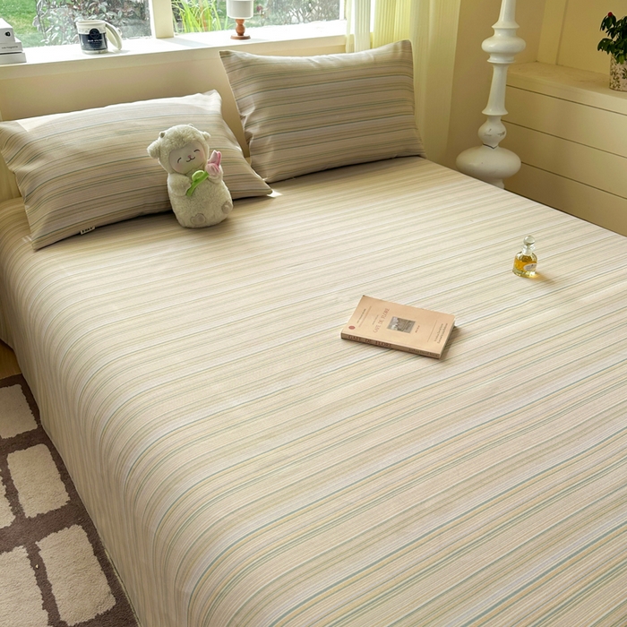 91家纺网 家纺一手货源 找家纺 羽梦家纺 2026新款老粗布床单三件套 奶咖