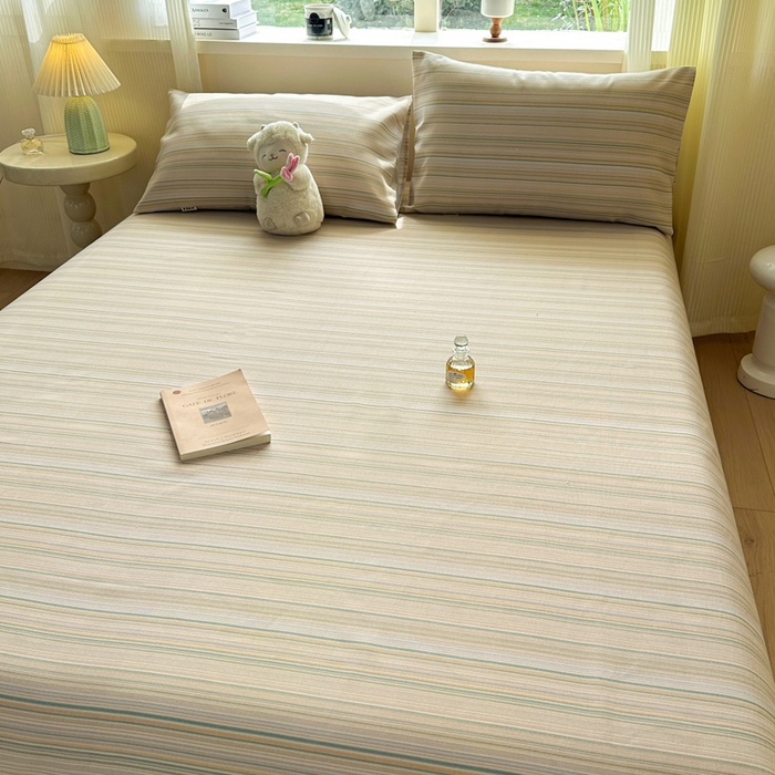 91家纺网 家纺一手货源 找家纺 羽梦家纺 2026新款老粗布床单三件套 奶咖