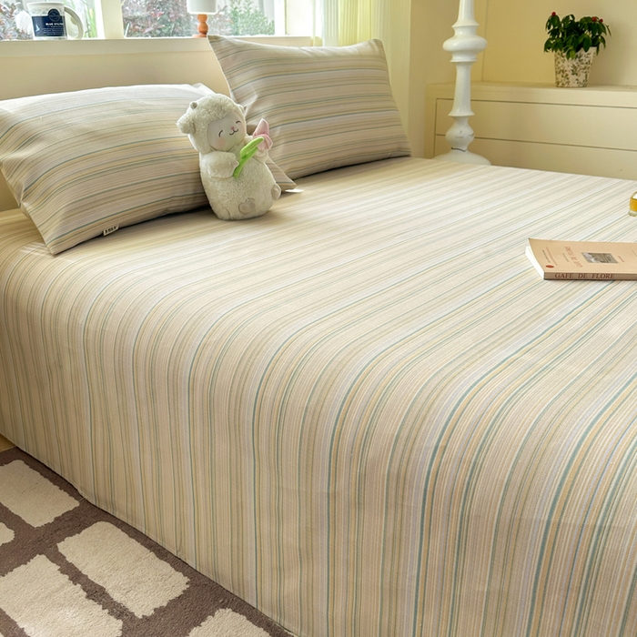 91家纺网 家纺一手货源 找家纺 羽梦家纺 2026新款老粗布床单三件套 奶咖