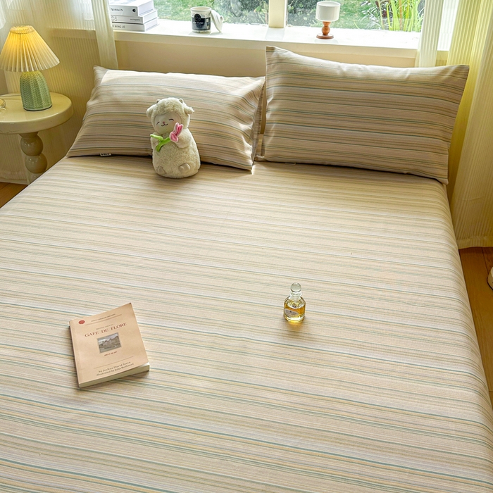 91家纺网 家纺一手货源 找家纺 羽梦家纺 2026新款老粗布床单三件套 奶咖