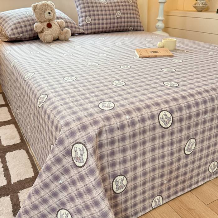 91家纺网 家纺一手货源 找家纺 羽梦家纺 2026新款老粗布床单三件套 栖兔