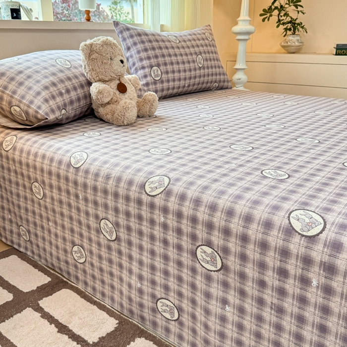 91家纺网 家纺一手货源 找家纺 羽梦家纺 2026新款老粗布床单三件套 栖兔