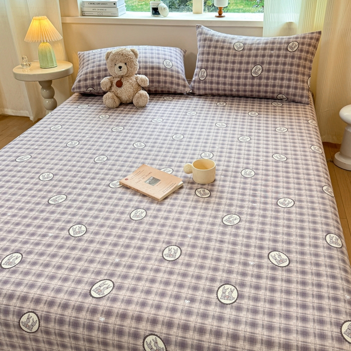 91家纺网 家纺一手货源 找家纺 羽梦家纺 2026新款老粗布床单三件套 栖兔