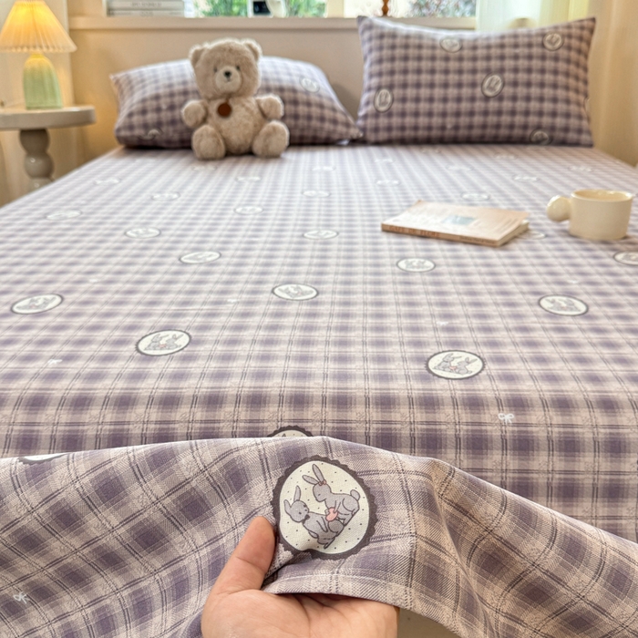 91家纺网 家纺一手货源 找家纺 羽梦家纺 2026新款老粗布床单三件套 栖兔