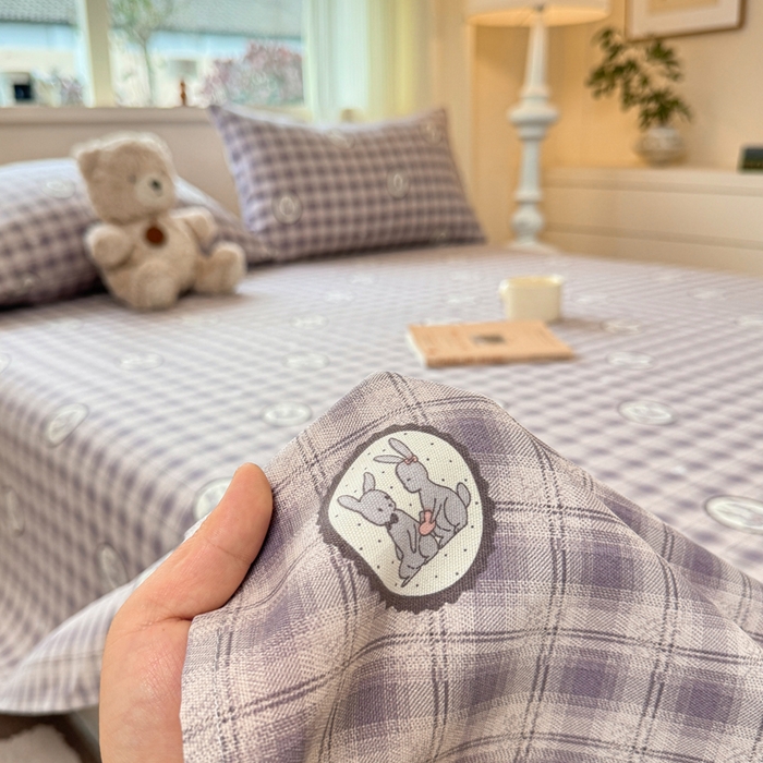 91家纺网 家纺一手货源 找家纺 羽梦家纺 2026新款老粗布床单三件套 栖兔