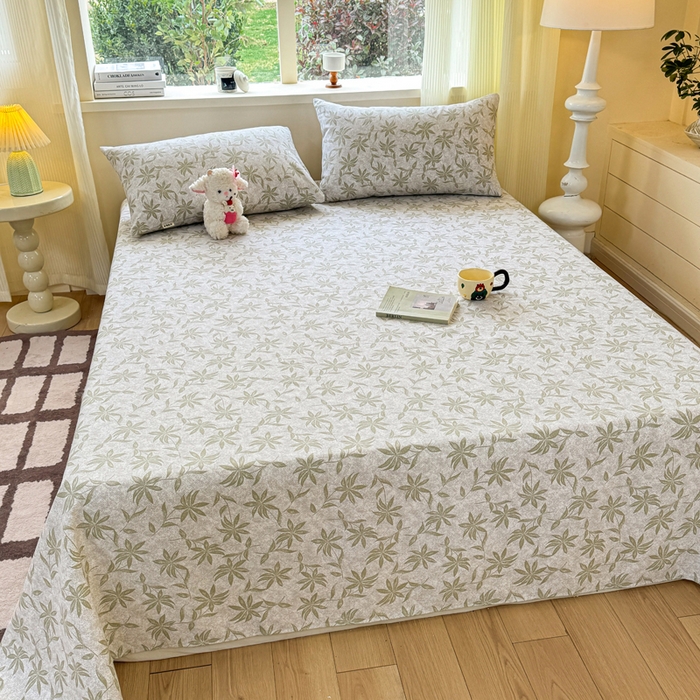 91家纺网 家纺一手货源 找家纺 羽梦家纺 2026新款老粗布床单三件套 青叶